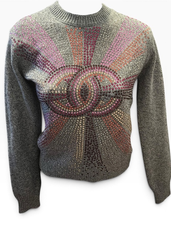 CHANEL Sweaters - Authentic Chanel Fall 2022 Runway Iconic Crystal Embellished CC Cashmere Sweater